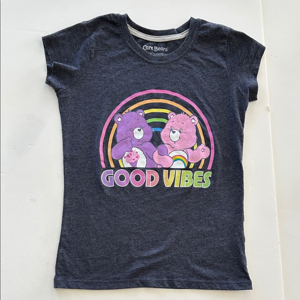 Care Bears Kids T-Shirt - Dark Blue with Rainbow Design Medium 7/8